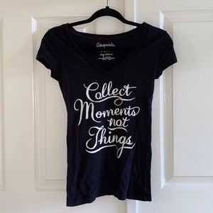 NWOT Black V-Neck Aeropostale Graphic Collect Moments Not Things T-Shirt